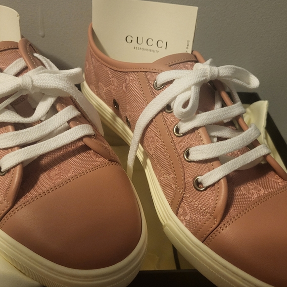 Gucci Monogram Women's Pink Lace-Up Sneakers - Picture 2 of 8